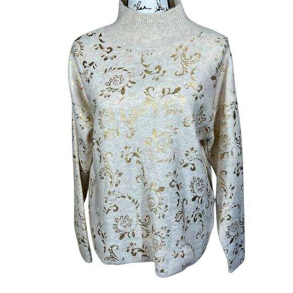 Liz Claiborne cream mock neck long sleeve sweater size S cozy casual festive - Picture 1 of 16